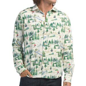 NWT $128 Marine Layer Archive Slope Stretch Selvage Shirt Ski Mountain Print SML